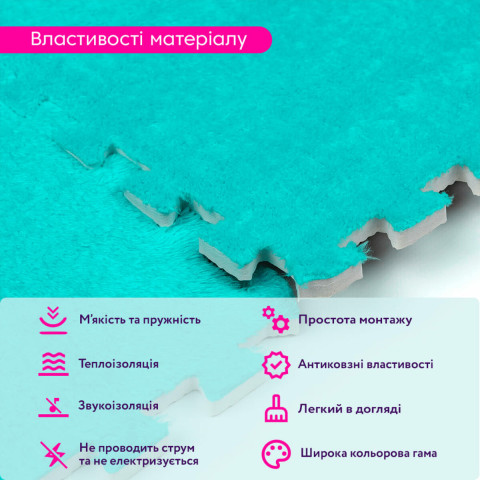 Підлога-пазл плюшевий 30х30х1см М'ятний SW-00002088