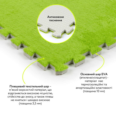 Підлога-пазл плюшевий 60х60х1см Салатовий (D) SW-00002095