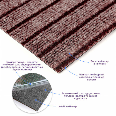 Самоклеюча плитка під ковролін моко 600х600х4,5мм SW-00002489