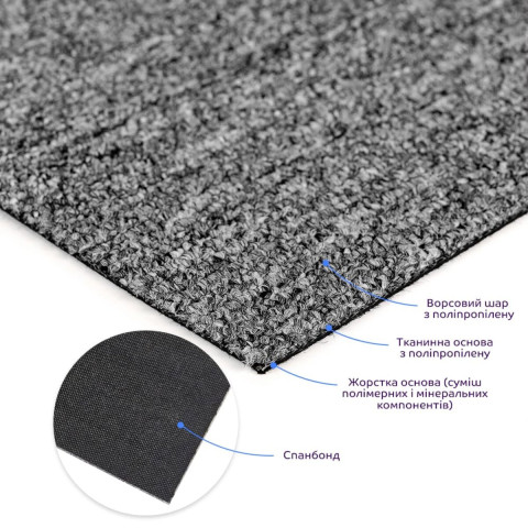 Плитка під ковролін без клейового шару 500х500х3мм Графіт SW-00002709