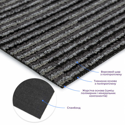 Плитка під ковролін без клейового шару 500х500х4мм Чорно-сірий SW-00002713